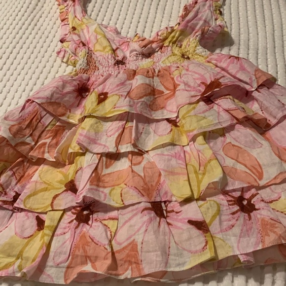 Revolve x Sundress Dress Lolita Ruffle Tiered Mini in Riviera Linen Pink Floral - Picture 5 of 12